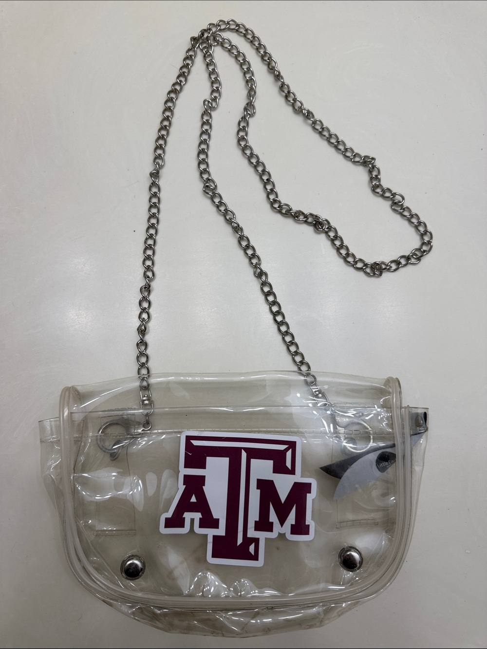 Little Earth Clear Crossbody Bag with Maroon Texas A&M Logo and Silver Chain